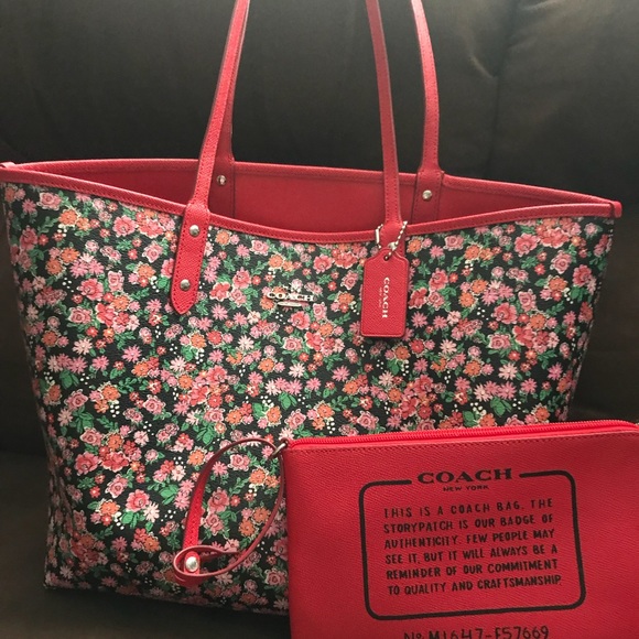 Coach Handbags - Reversible COACH City Handbag Red Floral Tote PVC
